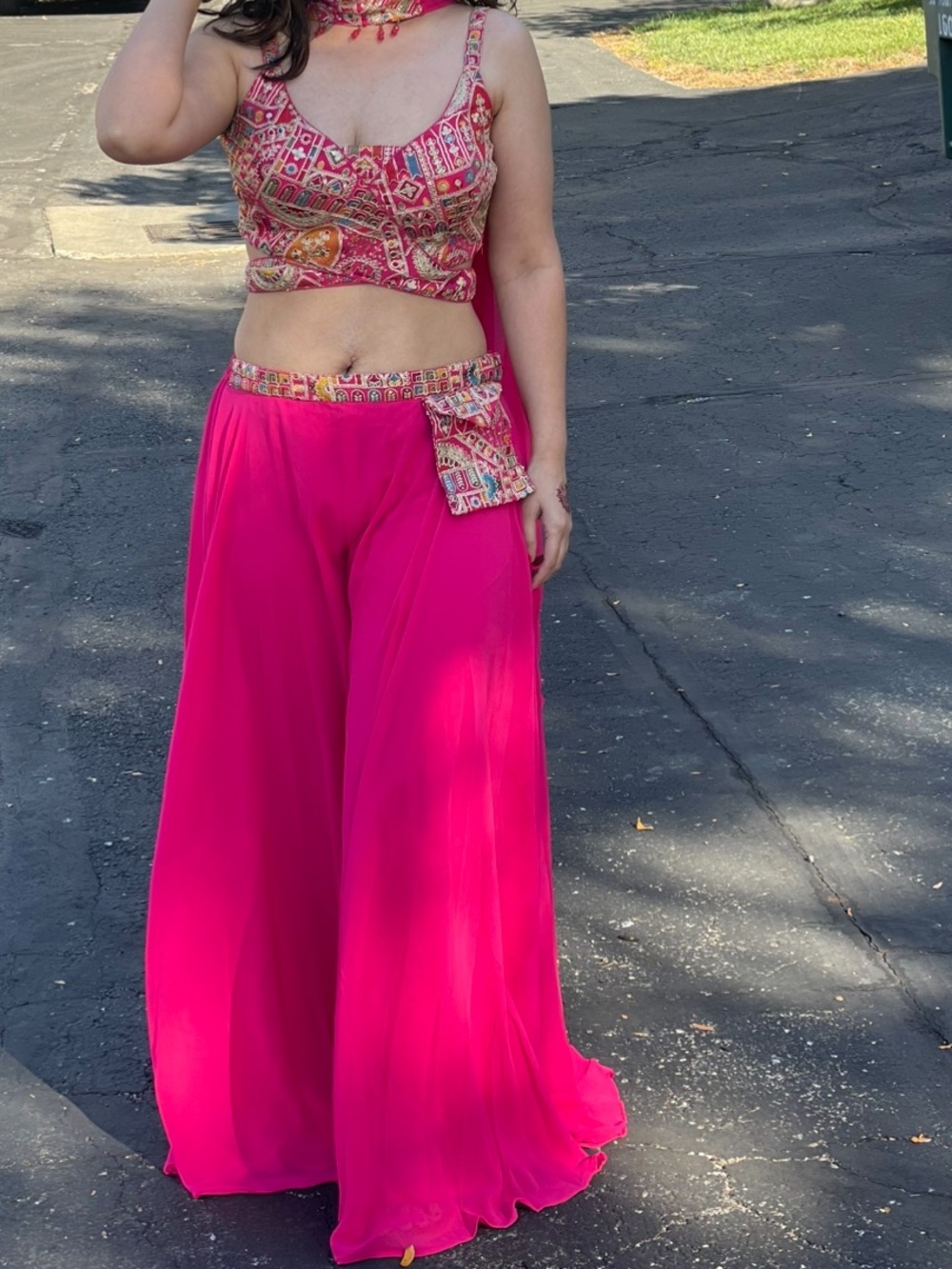 Women's Pink Draped Skirt with Embroidered Waistband